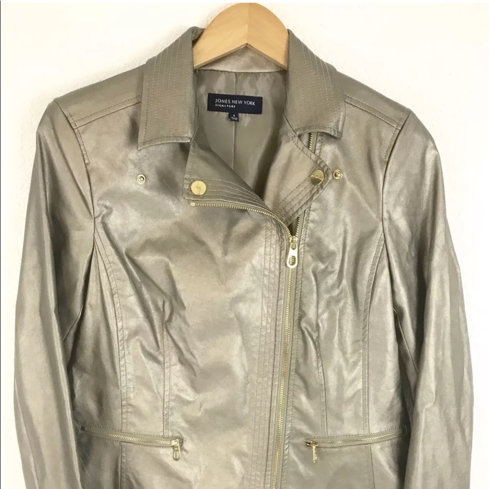 Gold Metallic Vegan Leather Motorcycle Jacket 4